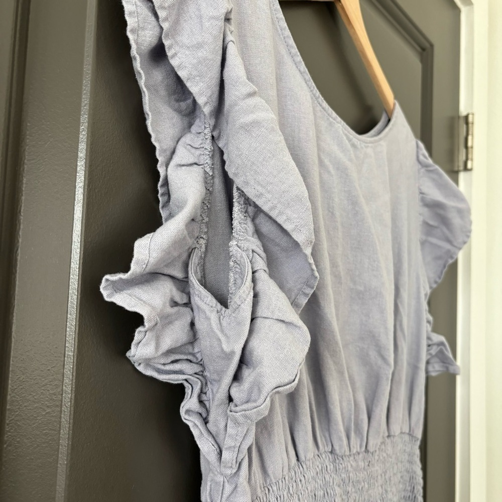 Nicole Miller Linen Lavender Ruffled Sleeveless Cinched Smocked Mini Dress S - Picture 7 of 8